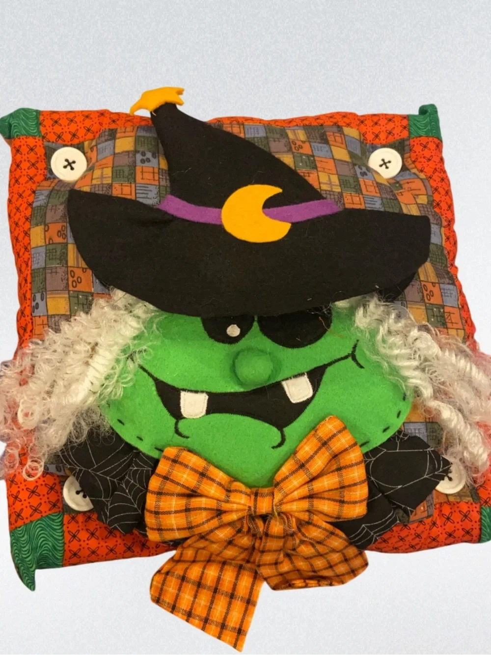 Vintage Halloween Throw Pillows Witch And Jack-o’-lantern Pair 10”x10” Lot Of 2